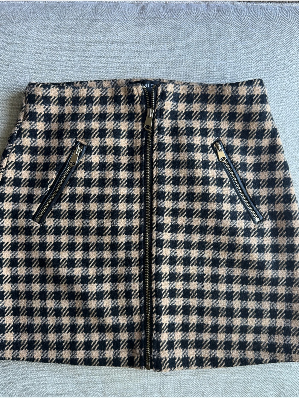 Amisu Black & Beige Checked Zip-Front Mini Skirt